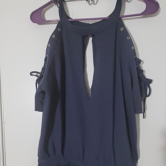 Womens Sexy Navy Blue Off The Shoulder Romper - Picture 7 of 8